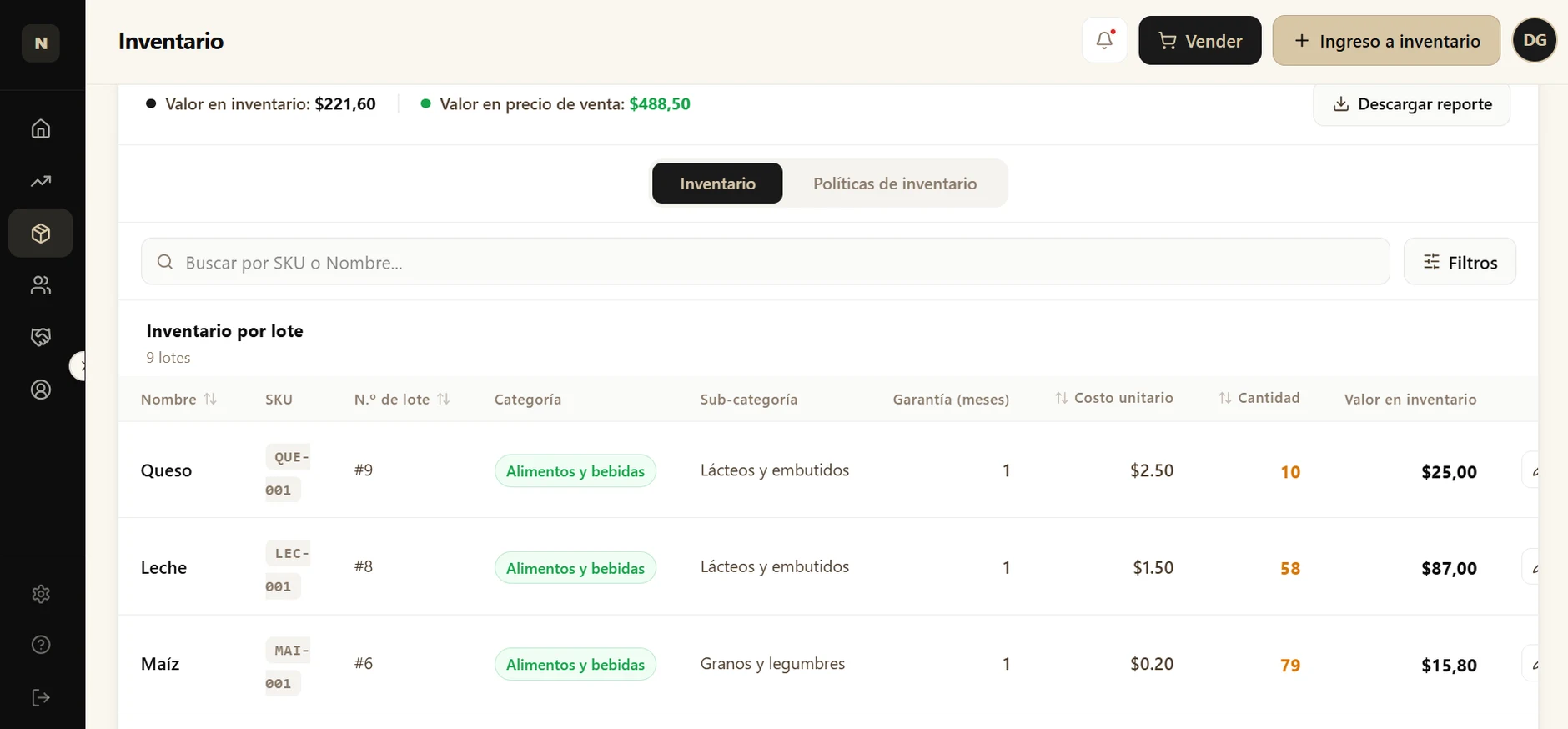 Módulo Inventario de Nexo